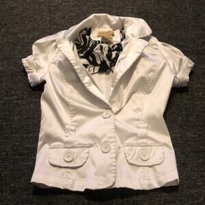 Vintage Paris Blues Brand White "Satin" Short Sleeve Button Up Jacket Y2K Jr's M